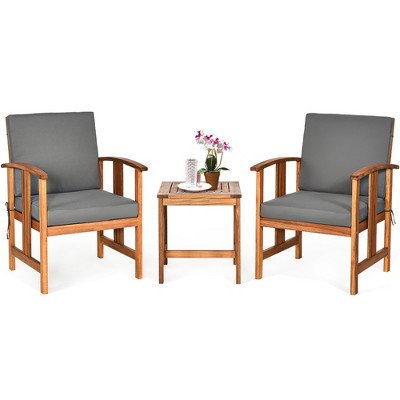 Three Piece Solid Wood Bistro Set with Cushions