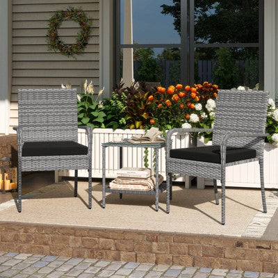 Three Piece Patio Set with Cushions and Glass Table