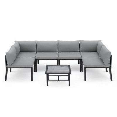 Seven Piece Metal Sectional Set for Outdoor Conversation