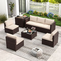 Eight Piece Patio Set with Storage and Glass Table