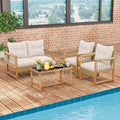 Four Piece Wood Frame Patio Set with Cushions