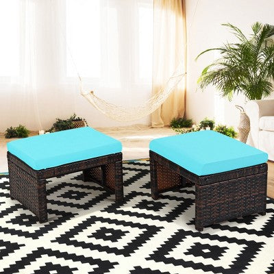Turquoise Cushioned Outdoor Ottomans for Extra Leg Support