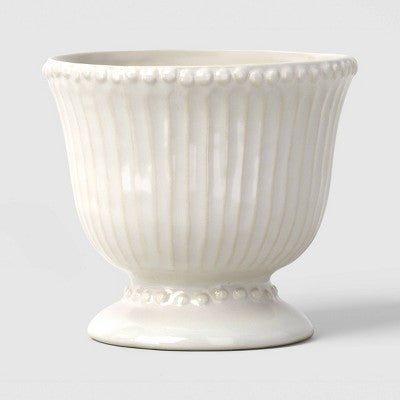 Ivory Beaded Ceramic Plant Pot with Textured Rim