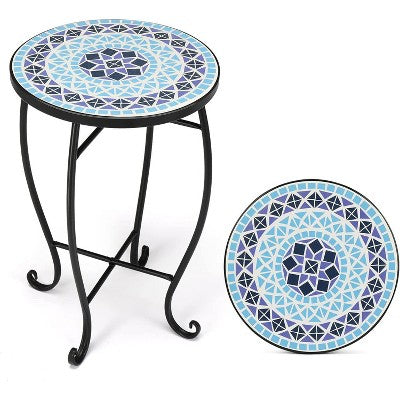 Round Mosaic Side Table 36 cm with Glass Top