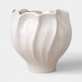 Cream Ceramic Planter with Sculpted Leaf Relief Pattern