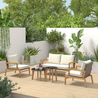 Five Piece Woven Sofa Set with Wood Frame