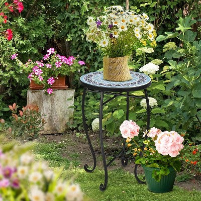 Round Mosaic Side Table 36 cm with Glass Top