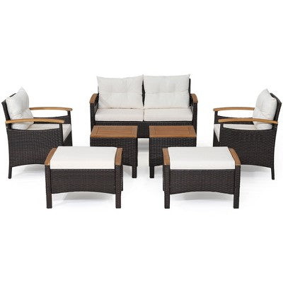 Seven Piece Rattan Lounge Set with Loveseat