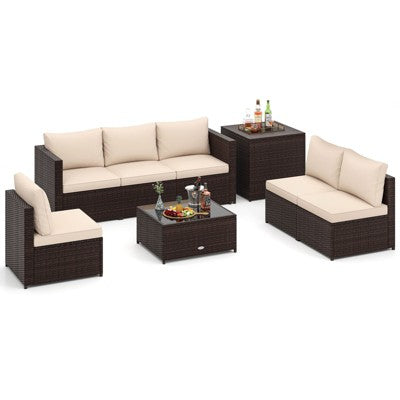 Eight Piece Patio Set with Storage and Glass Table