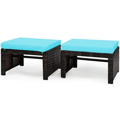 Turquoise Cushioned Outdoor Ottomans for Extra Leg Support