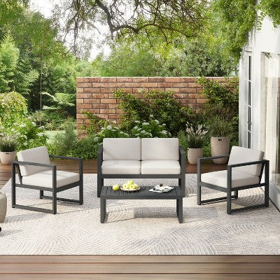 Modern Aluminium Four Seater Chat Set Beige Black