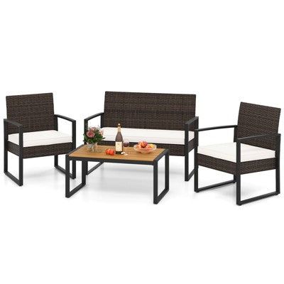 Four Piece Patio Set with Woven Chairs and Table
