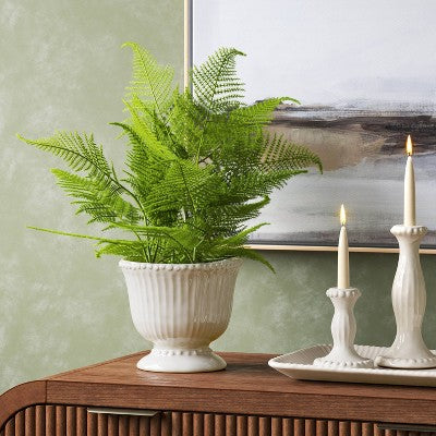 Ivory Beaded Ceramic Plant Pot with Textured Rim