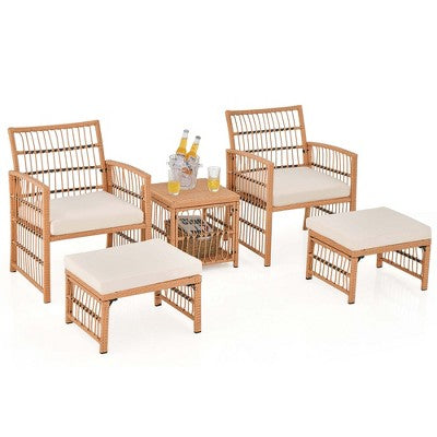 Five Piece Wicker Conversation Set with Ottomans