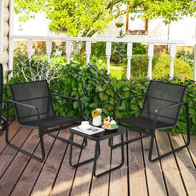 Compact Patio Bistro Set with Glass Top Table