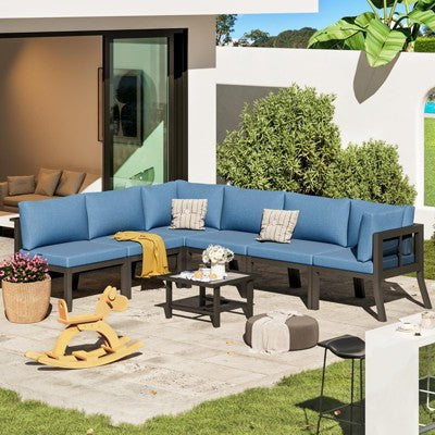 Seven Piece Metal Sectional Set for Outdoor Conversation