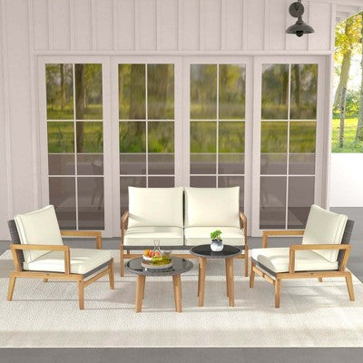 Five Piece Woven Sofa Set with Wood Frame