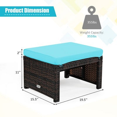 Turquoise Cushioned Outdoor Ottomans for Extra Leg Support