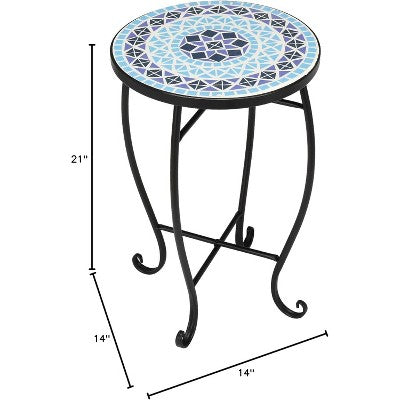 Round Mosaic Side Table 36 cm with Glass Top