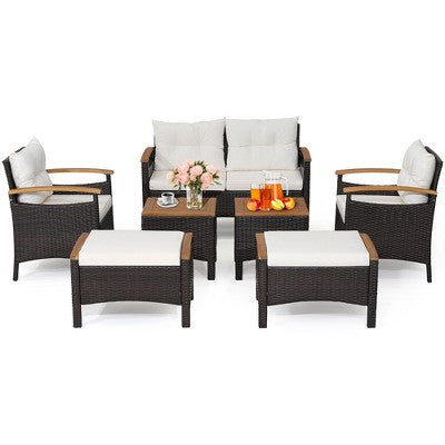 Seven Piece Rattan Lounge Set with Loveseat