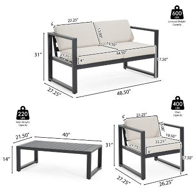 Modern Aluminium Four Seater Chat Set Beige Black