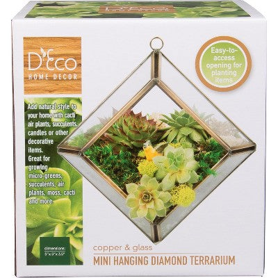 Mini Diamond Glass Terrarium 13x13x9 cm for Cuttings