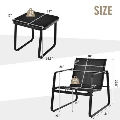 Compact Patio Bistro Set with Glass Top Table