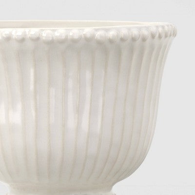 Ivory Beaded Ceramic Plant Pot with Textured Rim