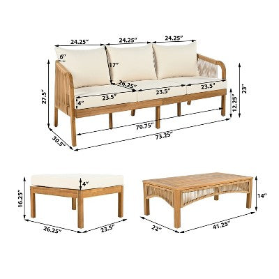 Boho Wood and Woven Five Piece Chat Set