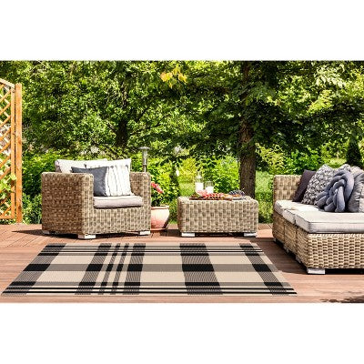 Black and Bone Outdoor Accent Rug 122x170 cm