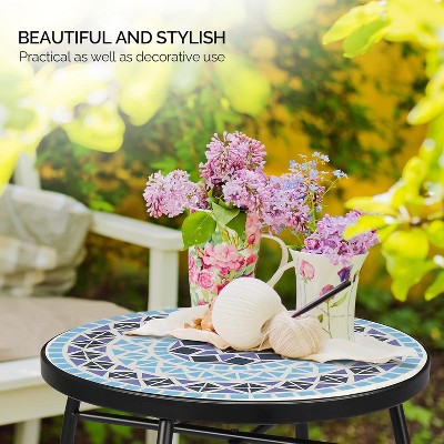 Round Mosaic Side Table 36 cm with Glass Top