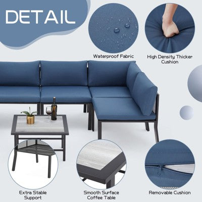 Seven Piece Metal Sectional Set for Outdoor Conversation