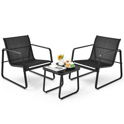 Compact Patio Bistro Set with Glass Top Table