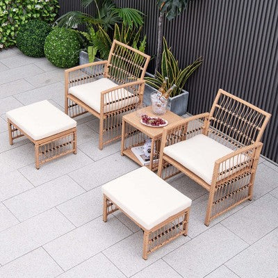 Five Piece Wicker Conversation Set with Ottomans