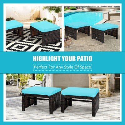 Turquoise Cushioned Outdoor Ottomans for Extra Leg Support
