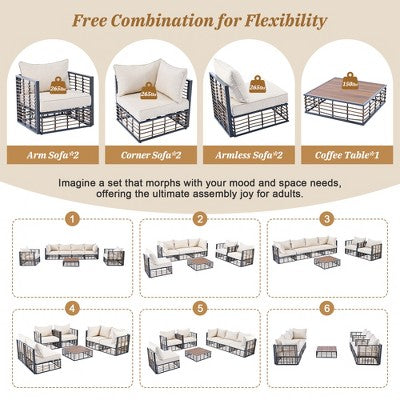 Seven Piece Metal Sectional Set Grey and White