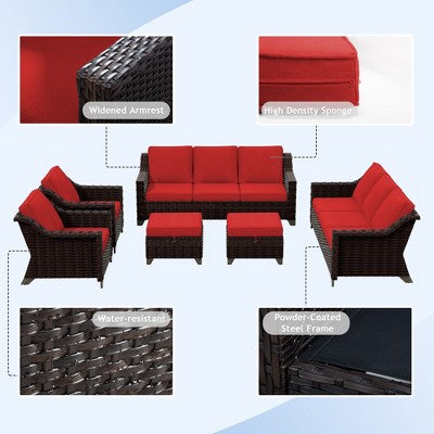 Six Piece Patio Set with Sofas Chairs Ottomans