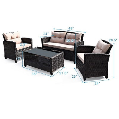 Four Piece Rattan Lounge Set with Armrest Table